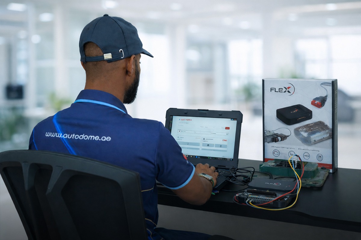 Engineer running ECU remapping and calibration software on a workstation